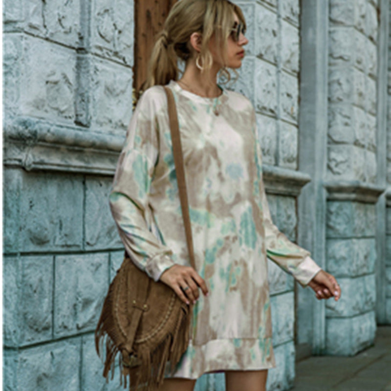 Fashion Long Sleeve Tie-dye Mini Dress