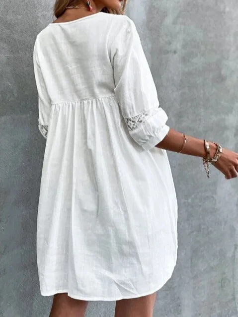 Fashion White V-neck Minimalist Dress