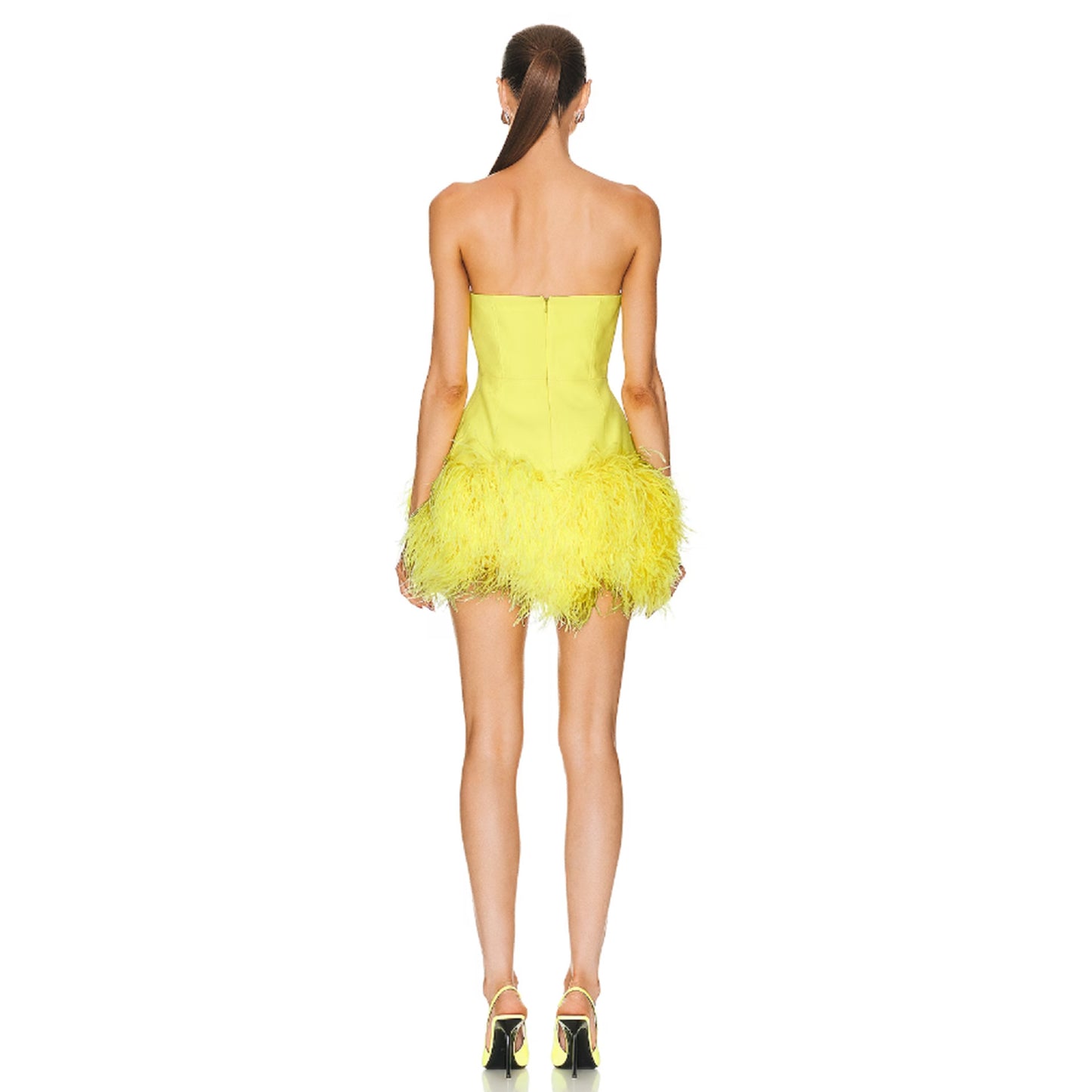 Fashion Deep V Strapless Ostrich Feather Hip-wrapped Mini Dress