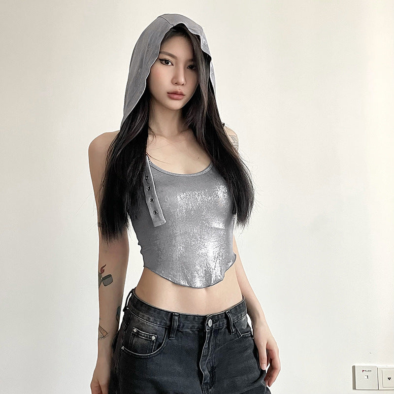 Fashion Slim Fit Hooded Halter Crop Top