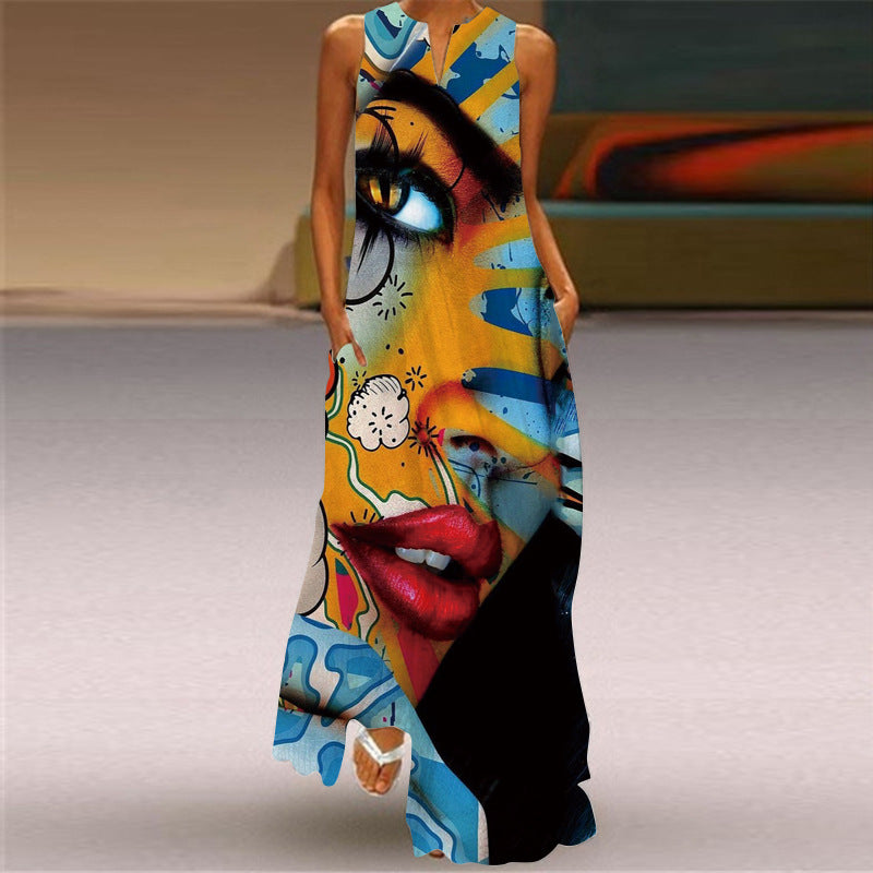 Fashion Multi-color Sleeveless Maxi Dress