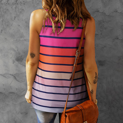 Fashion Stripes Gradient Contrast Printed Top