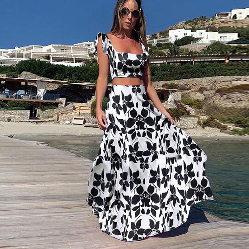 Fashion Flower Skirt Two Piece Set