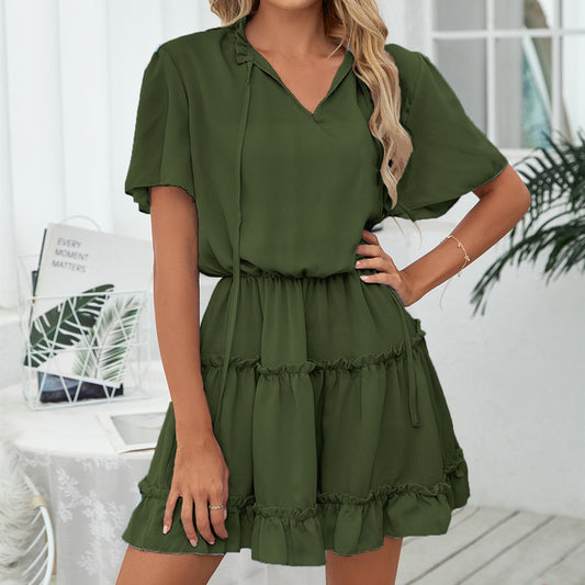 Fashion Ruffled V-neck Mini Dress