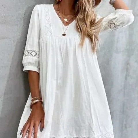 Fashion White V-neck Minimalist Dress