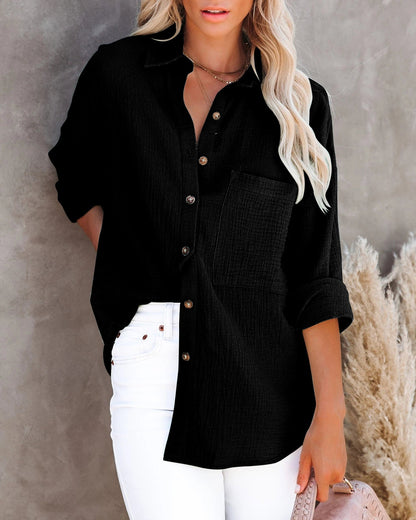 Fashion Long Sleeve V-Neck Button Linen Shirt