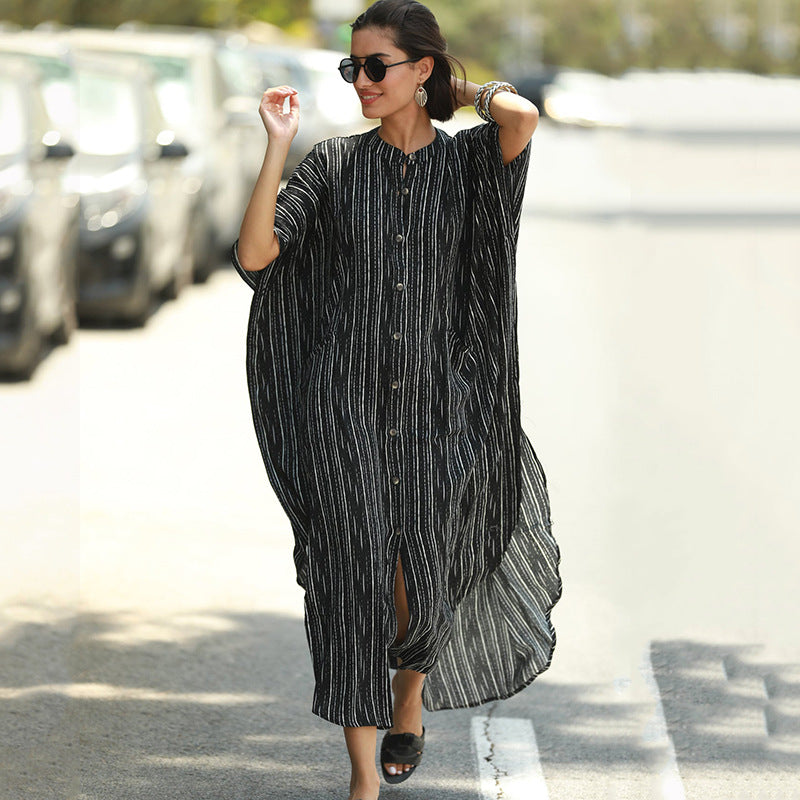 Fashion Striped Robe Sun Protection Cover up