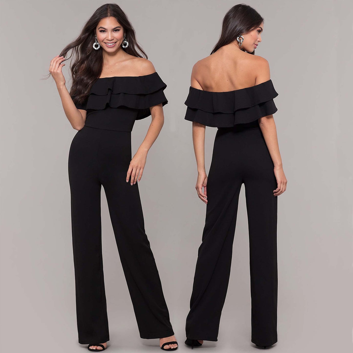 Fashion Pure Color Ruffles Jumpsuit