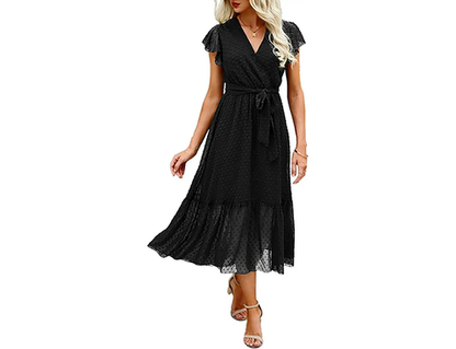 Fashion Printed V-Neck Cross Lace-Up Dress